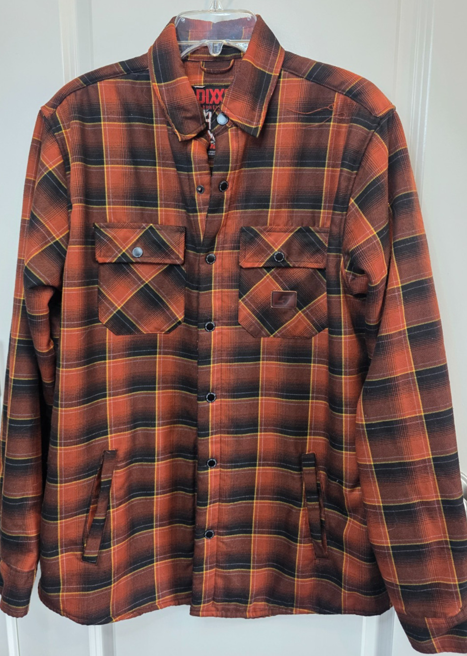 Dixxon Workwear Shirt Jacket Mens Large Brown Snap-On Plaid Sherpa Lined Flannel